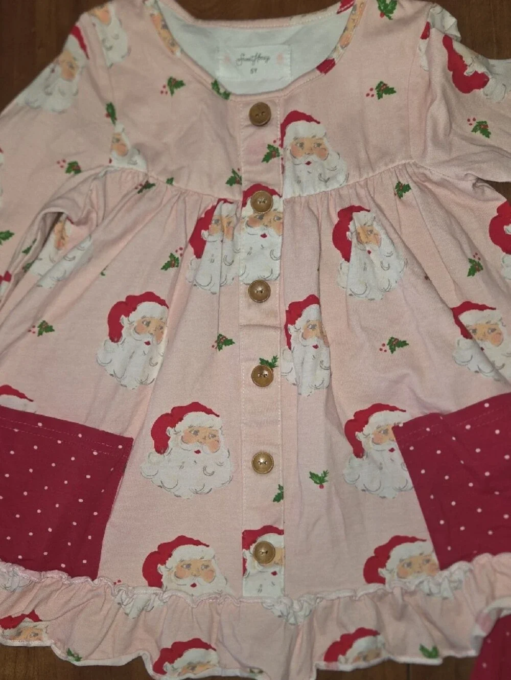 SweetHoney Pink Santa Tunic & Red Polka Dot Leggings Set